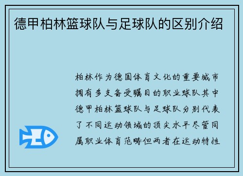 德甲柏林篮球队与足球队的区别介绍